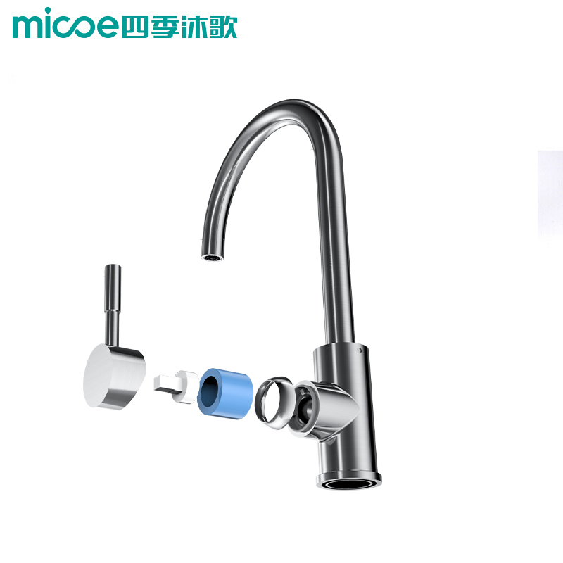四季沐歌[MICOE]厨房龙头净铅304不锈钢水龙头可旋转冷热出水洗菜盆水龙头陶瓷片阀芯冷热两用水龙头高清大图