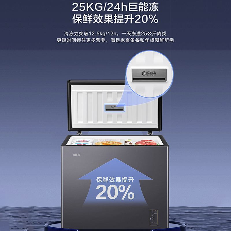海尔(Haier)200升 家用卧式冰柜 冷柜 小冰箱 风冷无霜 一级能效 BC/BD-200WGHESM