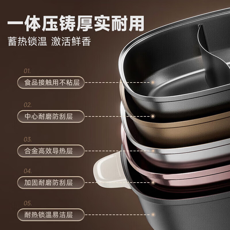 小熊电火锅 鸳鸯锅家用火锅专用锅分体多功能锅 电煮锅涮肉锅火锅锅3分钟速沸分区控温高清大图