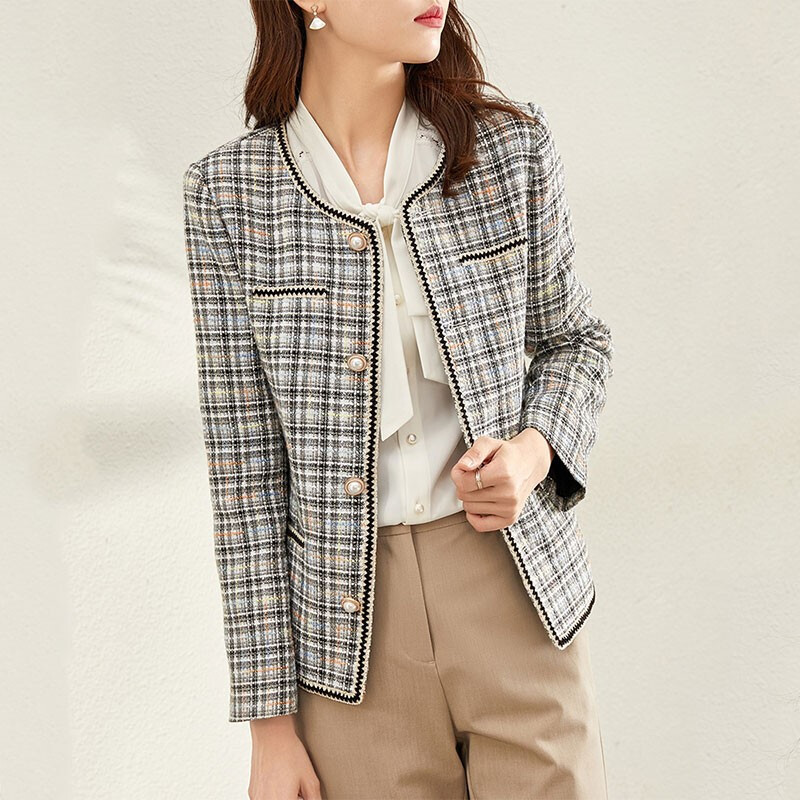 小样传奇格子短外套女装2022年春季新款韩版春秋上衣小个子休闲时尚小
