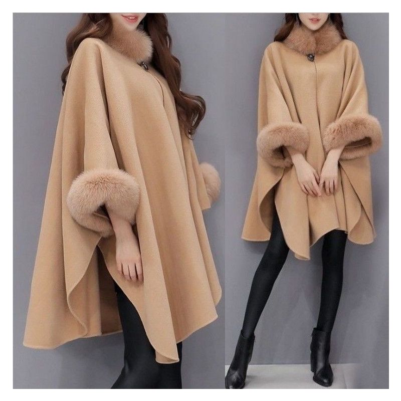 气质大码韩版毛呢外套女秋冬中长款加厚洋气新款大衣獭兔毛大领子