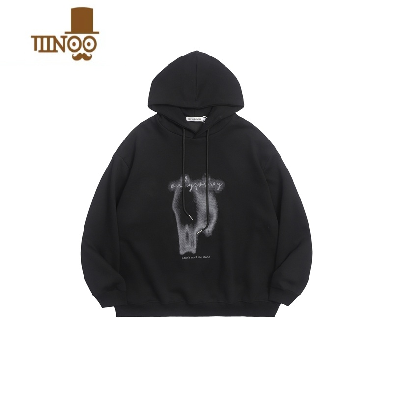 YANXU非潮勿近高街美式潮牌复古重影人像设计感连帽卫衣男宽松上衣高清大图