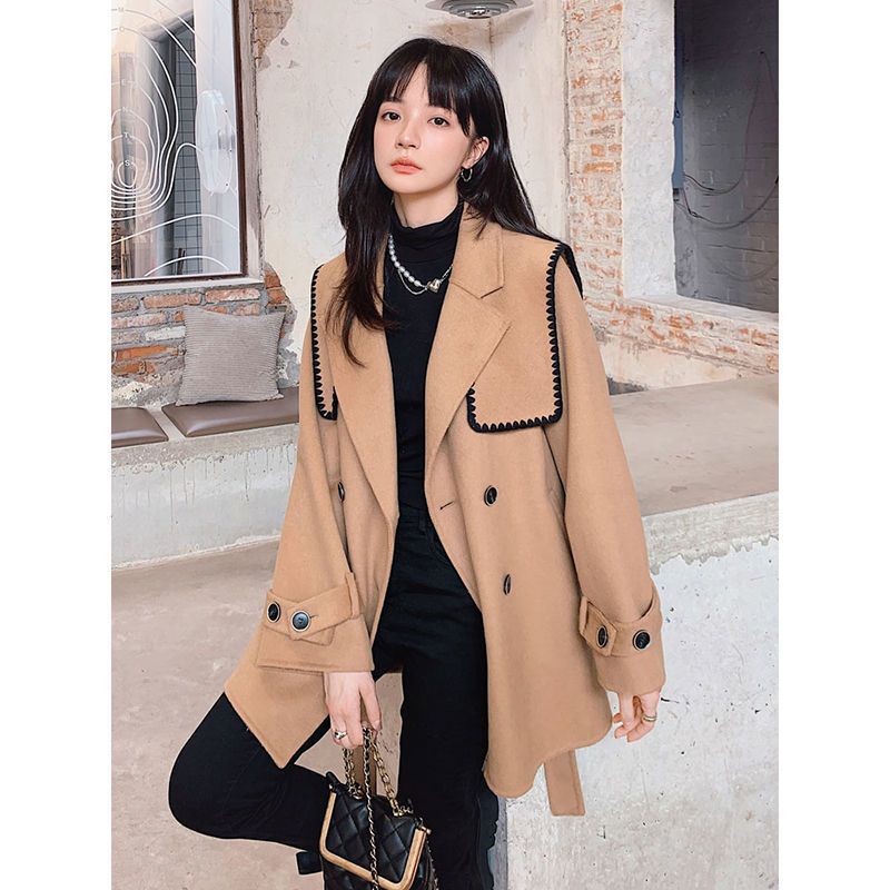 双面羊绒呢子大衣女秋冬中长款小个子气质加厚毛呢外套2021新款潮