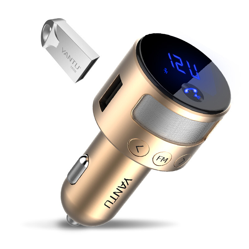 车载MP3播放器蓝牙接收器汽车点烟器式音乐u盘aux主机充电器▲金色+数据线[送AUX音频线]官方标配