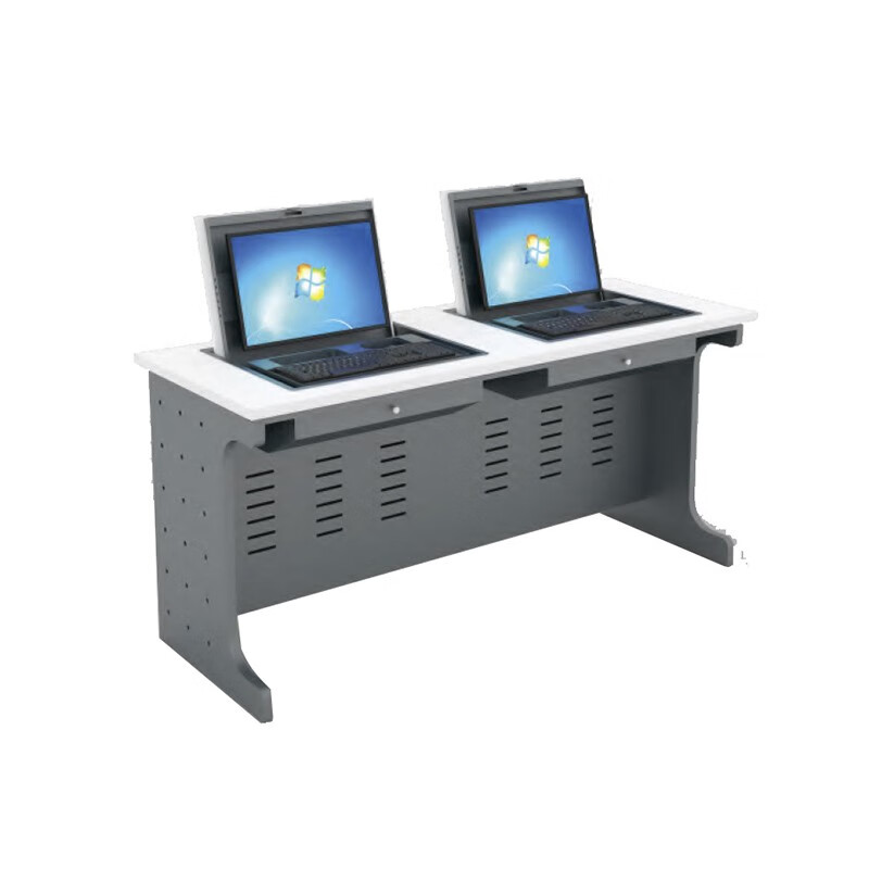 德诚和19-24寸钢木翻转桌双人位DCH-005-1406-19 1400*600*750mmH张高清大图