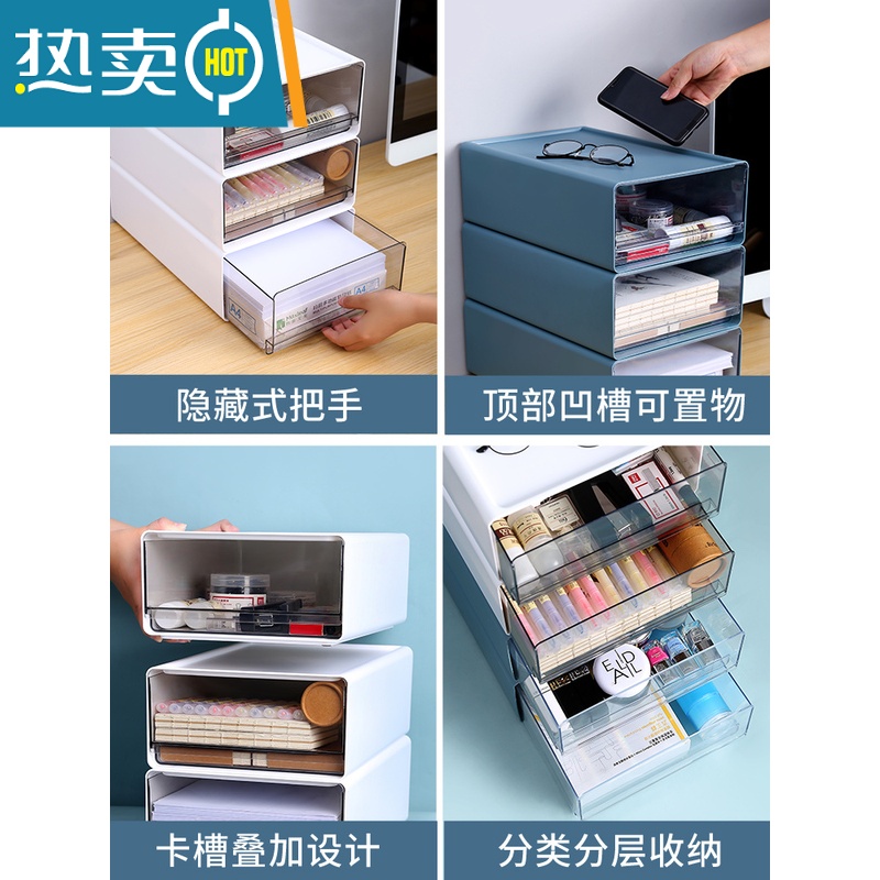 敬平桌面收纳盒小抽屉式办公室书桌上置物架宿舍叠加箱文件柜储物盒子收纳柜高清大图