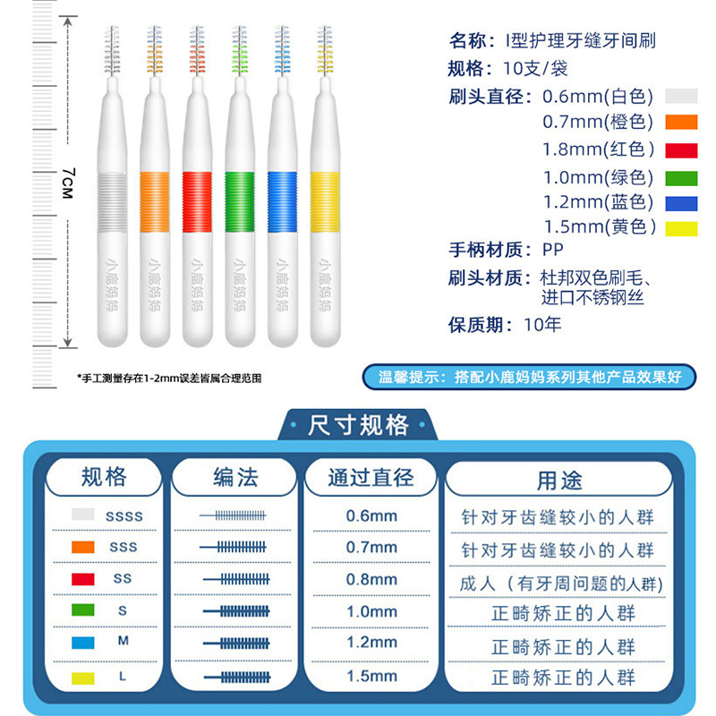 小鹿妈妈(FAWN MUM)牙缝刷齿间隙刷正畸矫正牙刷I型鹿龙2牙间刷0.6mm20支(赠随身盒)