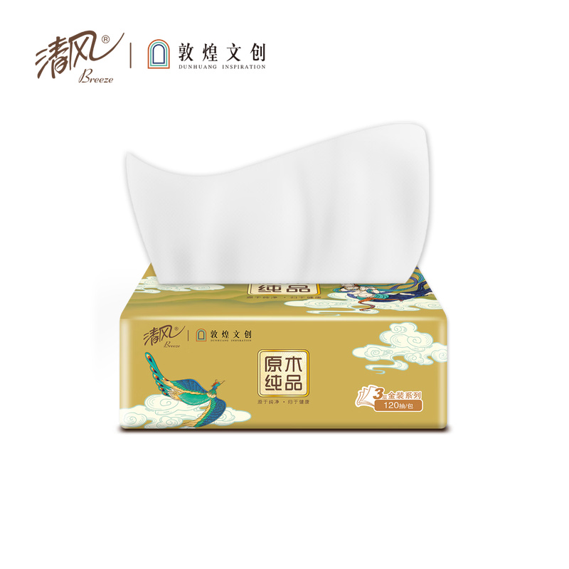 清风 敦煌金装原木纯品抽纸AR32SDH 190*132mm 3层*120抽*3包/提 8提24包装高清大图
