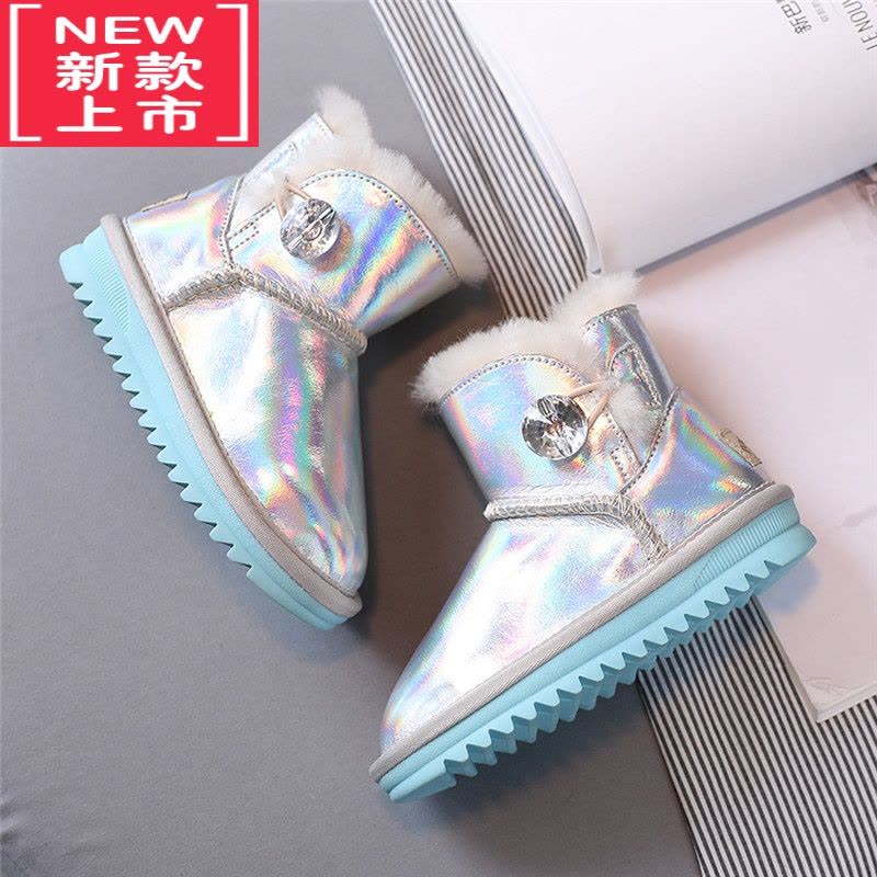 可莉允一体儿童雪地靴男女童短靴子冬季中大童加厚亲子雪地棉女防水图片