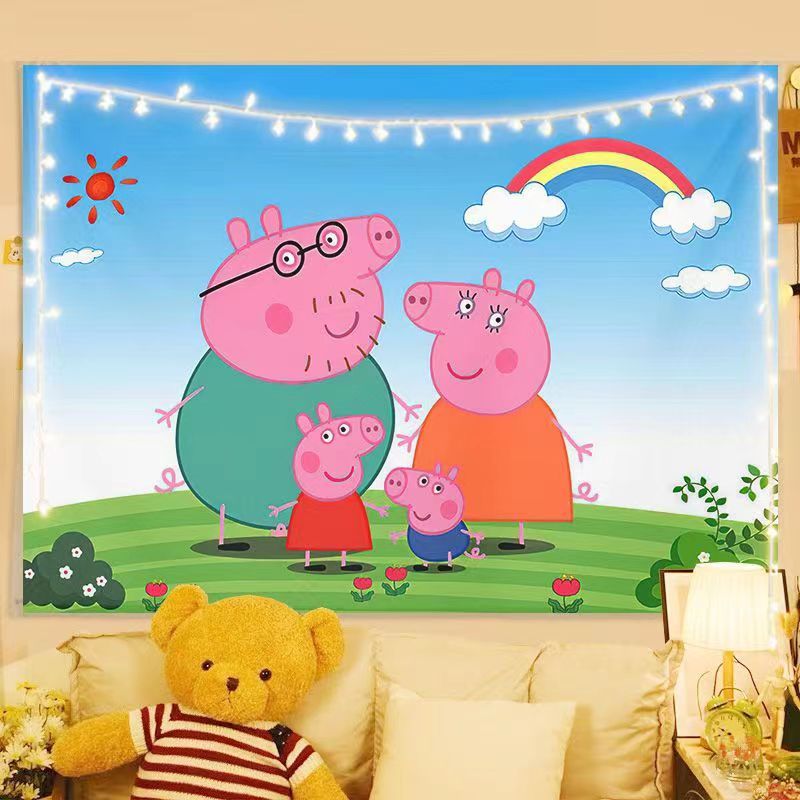博洋小猪佩奇生日背景布卡通动漫可爱装饰墙布挂布儿童卧室墙上装饰
