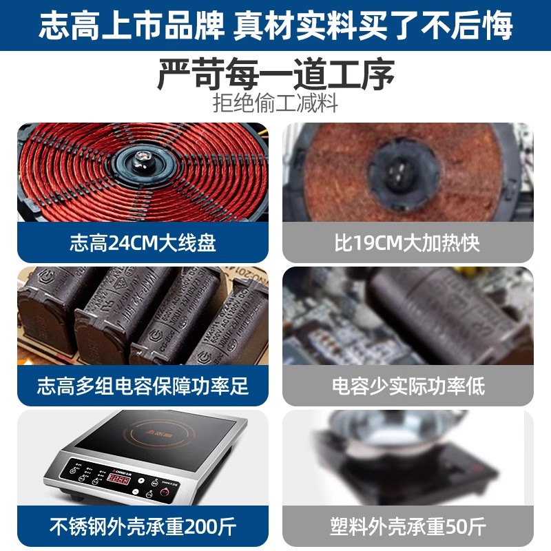 志高商用电磁炉大功率家用商业电炉灶奶茶店专用工业电磁灶 [触屏款加厚不锈钢款]3500W承重240斤+30CM汤桶高清大图