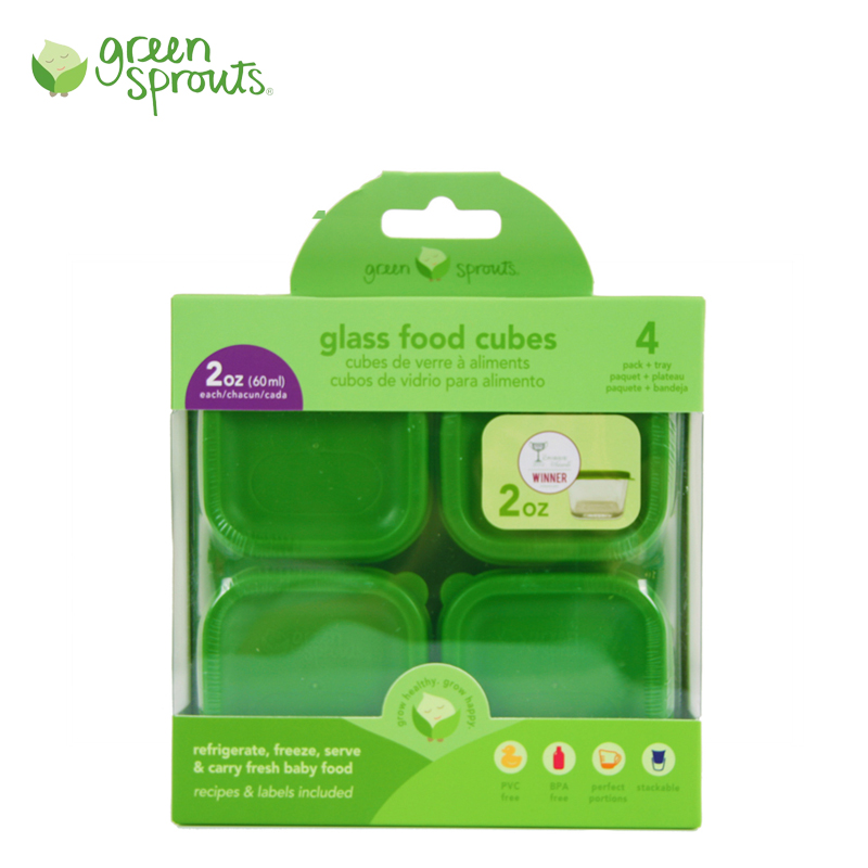 Green Sprouts小绿芽玻璃食物储存辅食分格盒 60ml*4 绿色适用1-6周岁储存新鲜的婴儿辅食高清大图