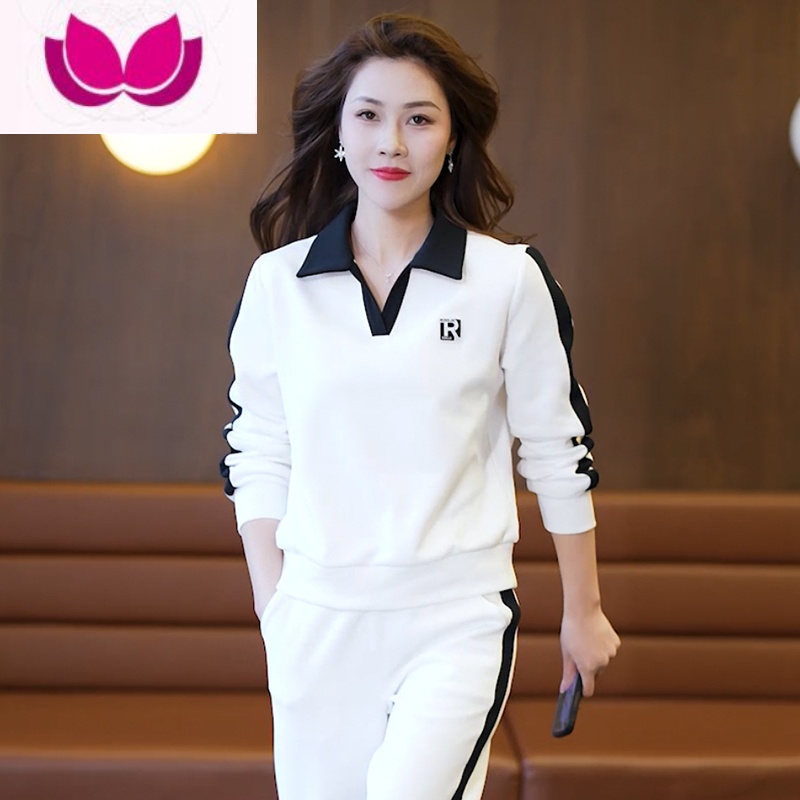 七斓职业运动服套装春装女装2023新款洋气时尚今年流行休闲套 白色套装 4XL(建议150-160斤)