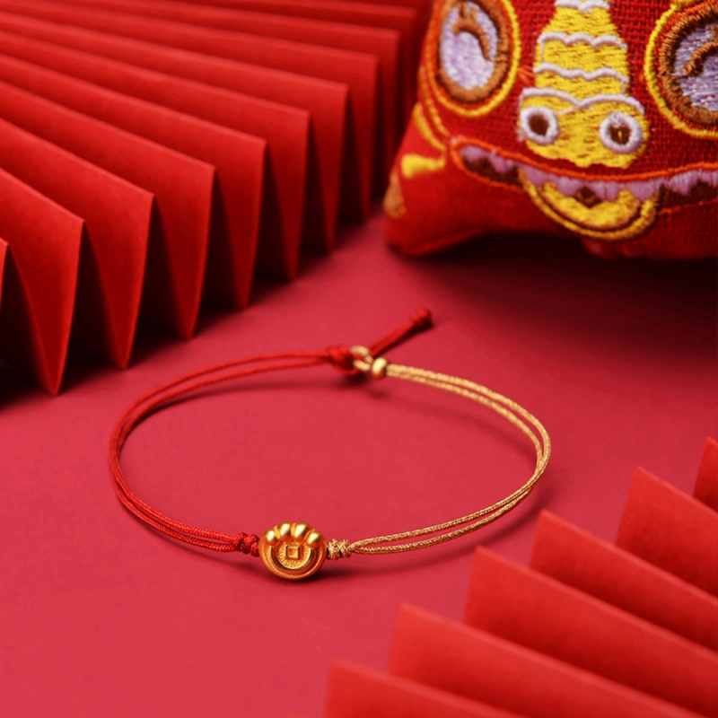 老庙本命年幸运虎转运珠编绳黄金手链