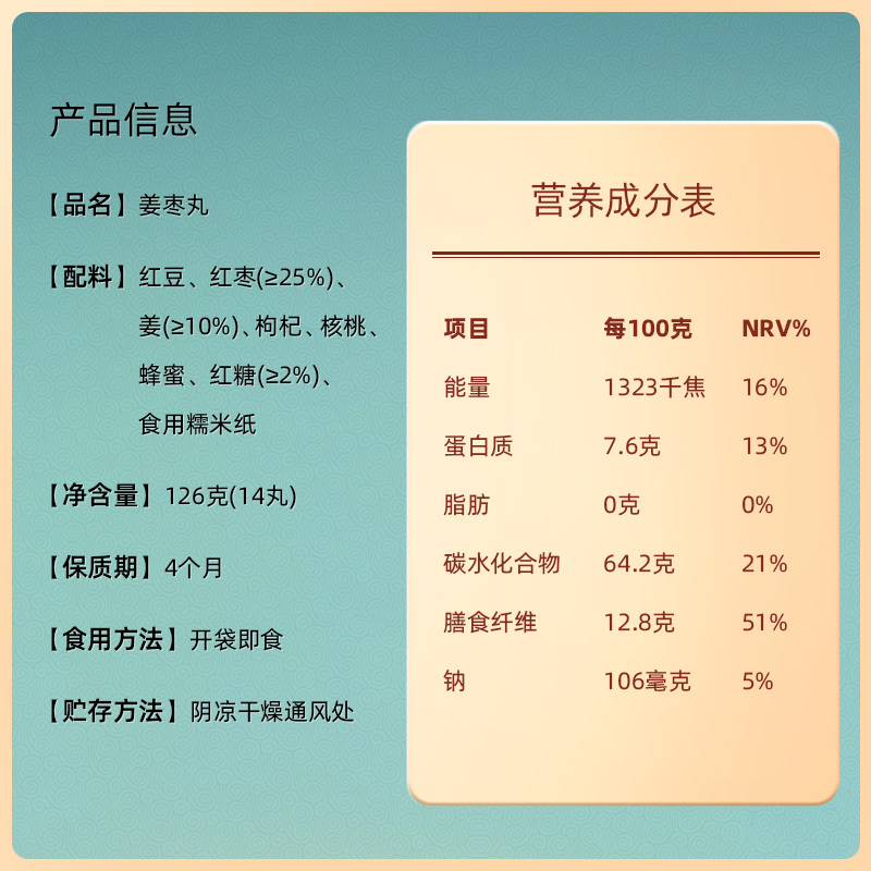 [买1发2]老金磨方 姜枣丸126g红豆红糖大姨妈女生辟谷零食蜂蜜枸杞
