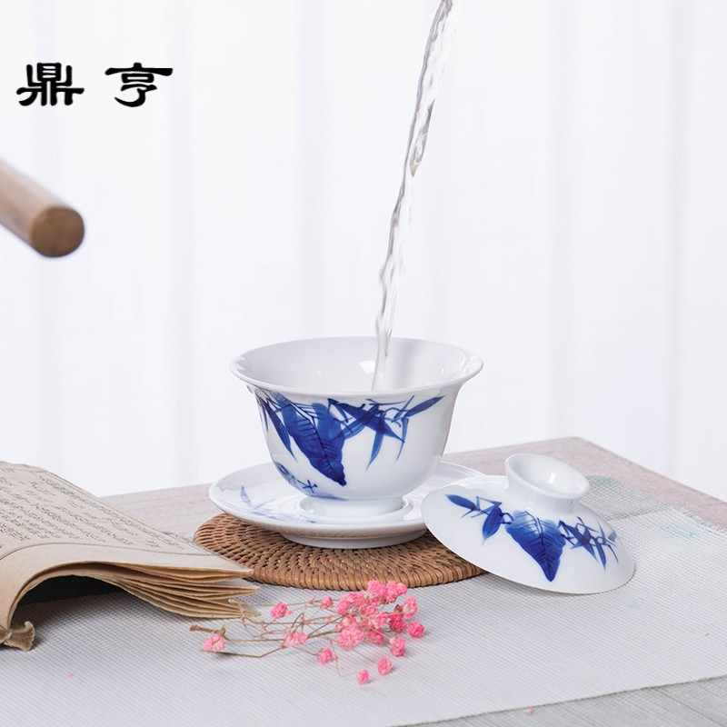 鼎亨闲情逸致青花瓷盖碗手绘功夫茶具促销景德镇手工盖碗三