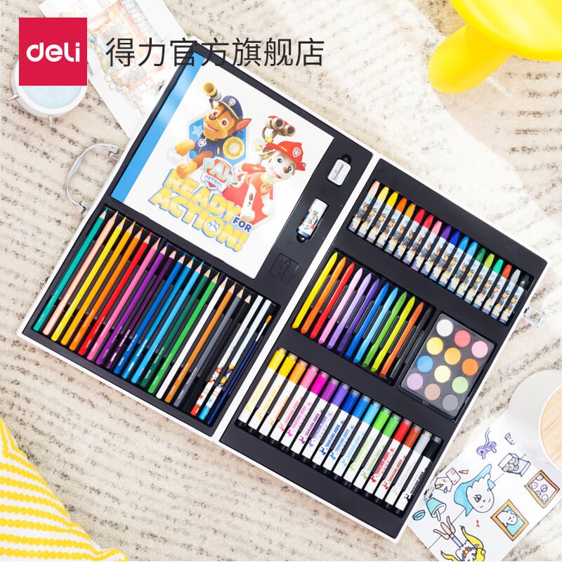 得力汪汪队绘画礼盒套装学生儿童画画水彩笔油画棒彩铅画本75402LAN