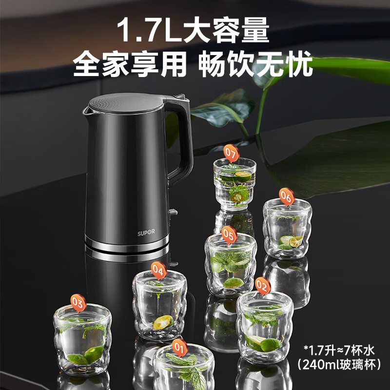 苏泊尔(SUPOR)电热水壶烧水壶1.7升大容量316L不锈钢内胆双层防烫家用电开水壶 SW-17J416L高清大图