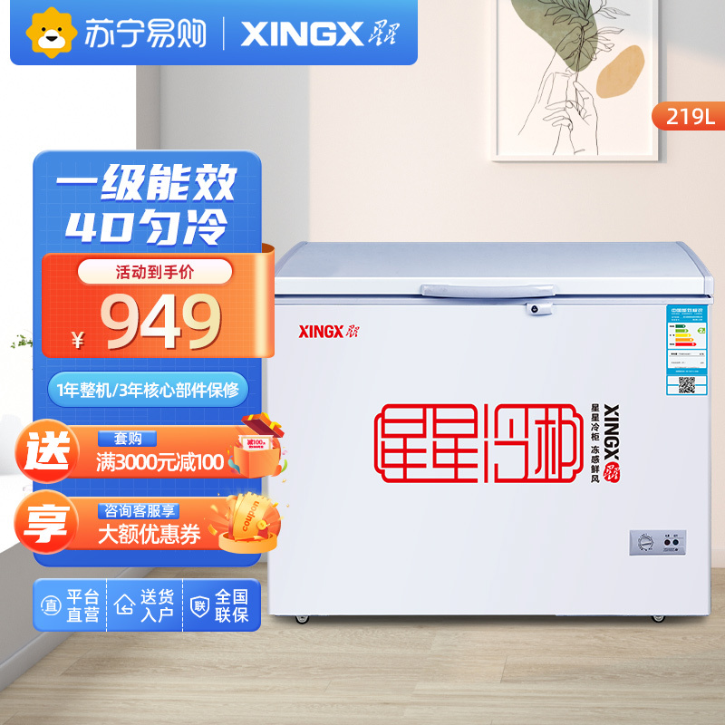 星星(XINGX)BD/BC-219E 219升家用冰柜 冷柜 冷藏冷冻转换单温冰柜 商用顶开门