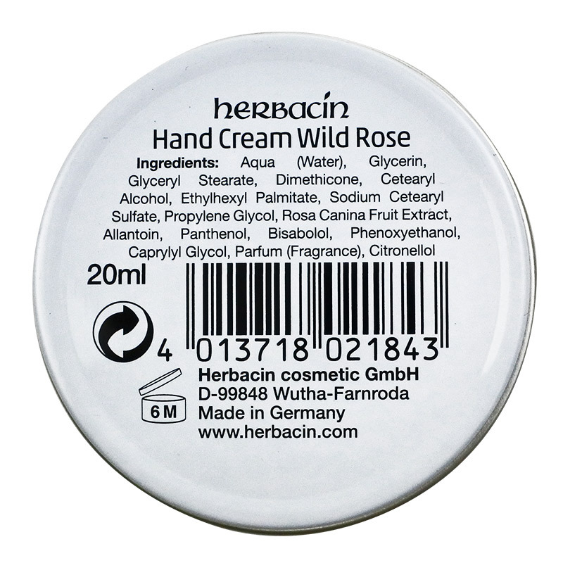贺本清(Herbacin)德国小甘菊玫瑰护手霜 男女 手膜(20ml铁盒)(滋润补水保湿 预防干裂)