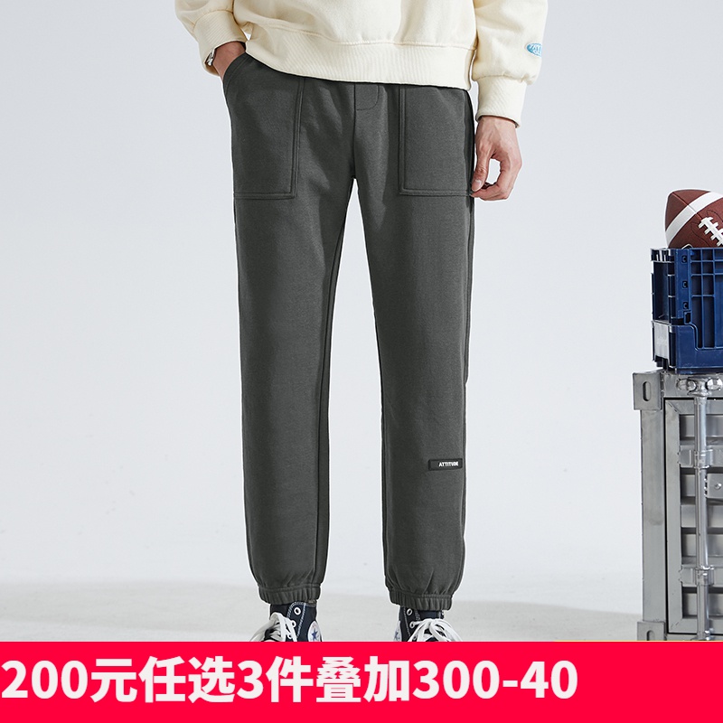 [1折价36.9元叠加优惠券]唐狮春装新款运动裤男宽松束脚卫裤灰黑色休闲裤直筒长裤子高清大图