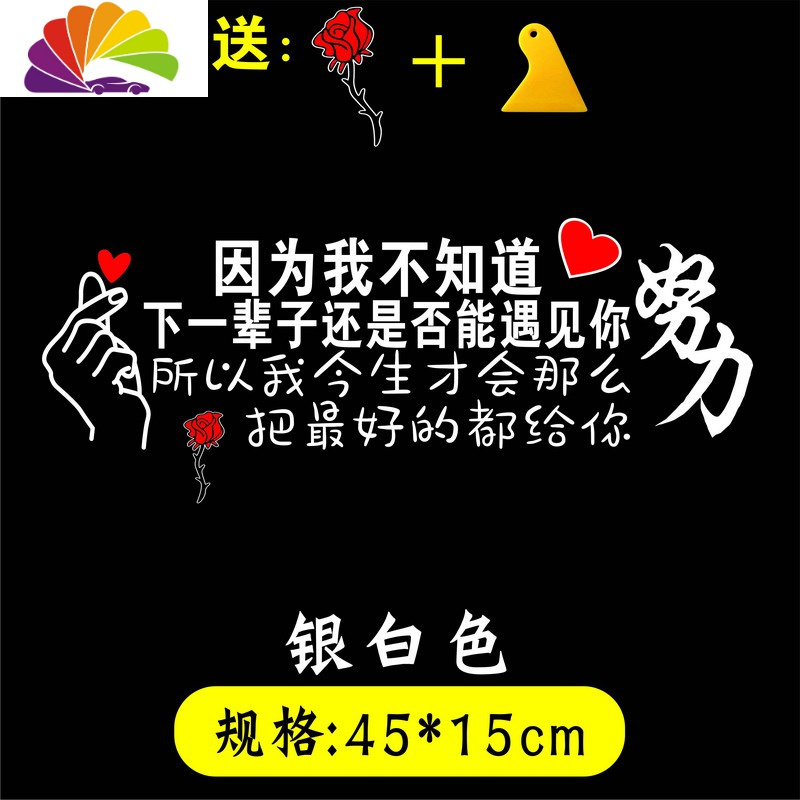 遇见你余生都是你个红创意后档文字个性贴纸 因为我不知道银白色送