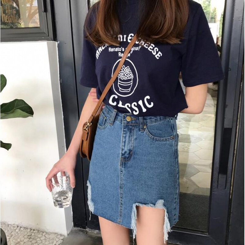 大码200斤胖mm破洞牛仔短裙女夏装韩版高腰显瘦百搭A字包臀半身裙