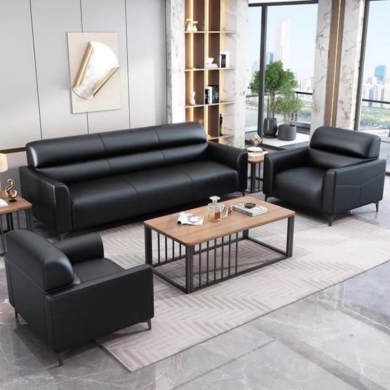 常喜悦沙发茶几组合接待办公家具皮沙发现代办公室沙发高清大图