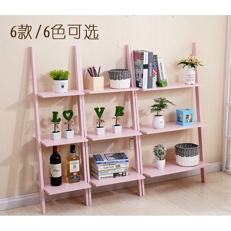 客厅梯形置物架实木靠墙书架卧室架子落地墙角收纳储物多层架