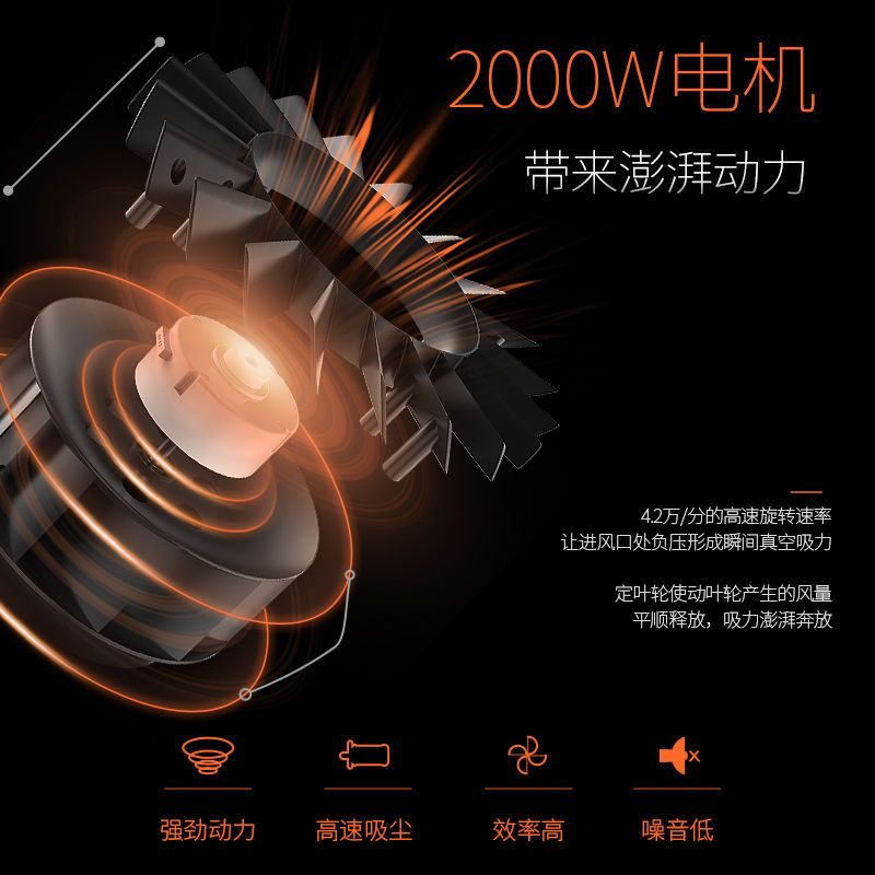 2000w除尘大吸力车家两用德国全铜芯强力除螨吸尘器大功率家用|2000W橙色+九件套