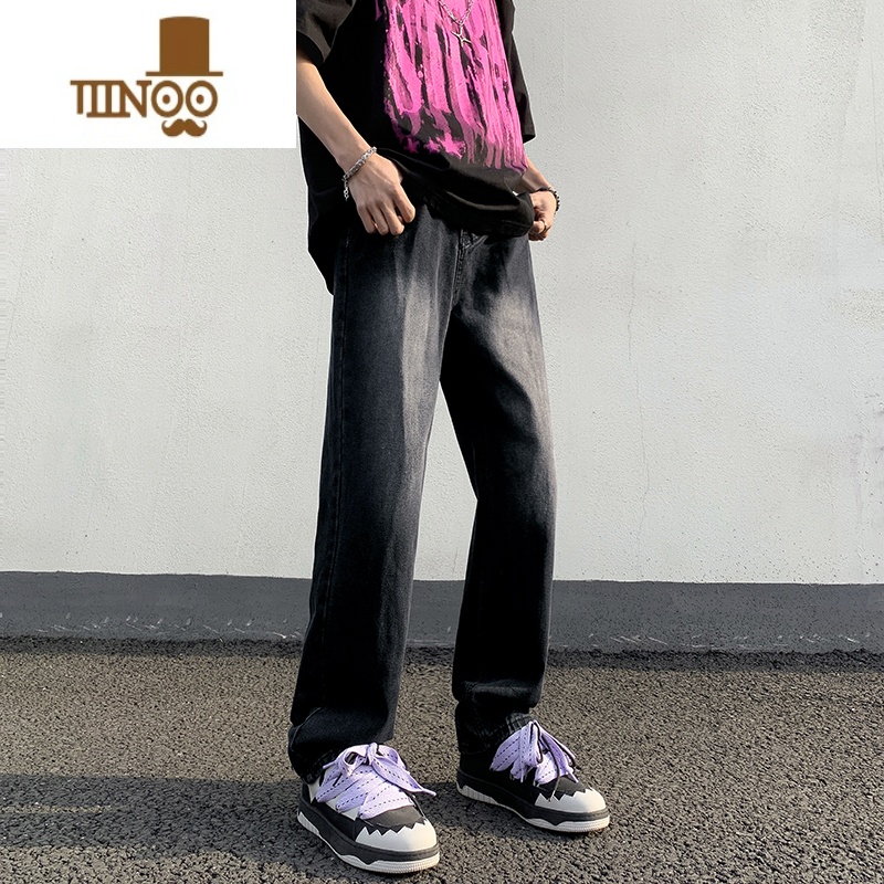 YANXU美式复古牛仔裤男宽松直筒裤子高街潮牌百搭水洗做旧阔腿休闲长裤高清大图