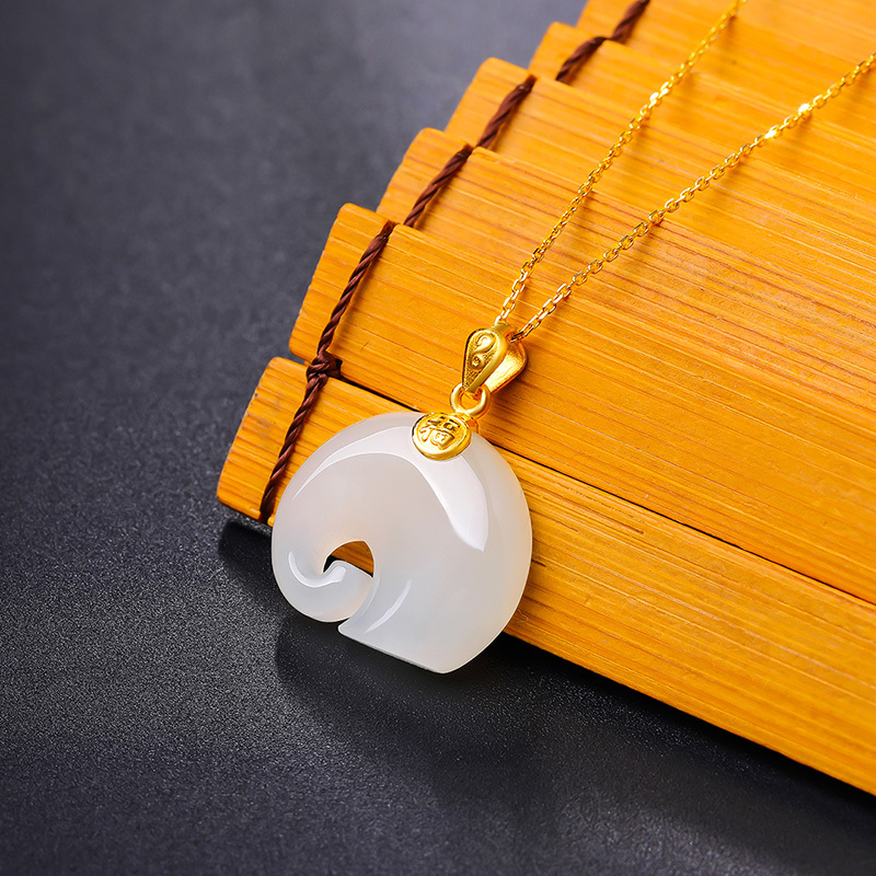 周六福zhouliufu足金镶和田玉吊坠女士款黄金和田白玉吊坠佳礼aaya