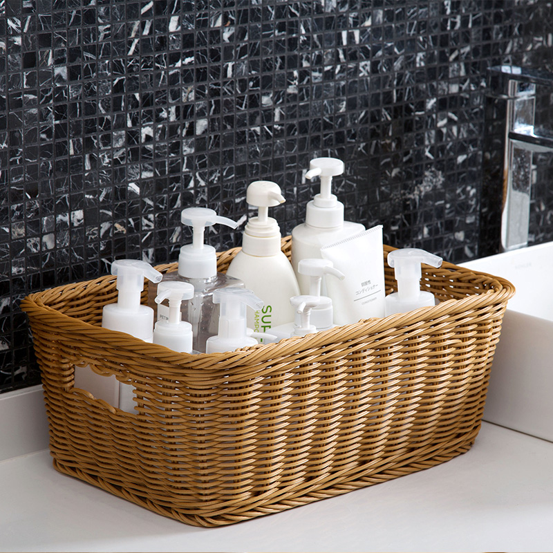 仿藤编收纳篮塑料编织整理筐 玩具收纳筐浴室储物篮脏衣篮高清大图