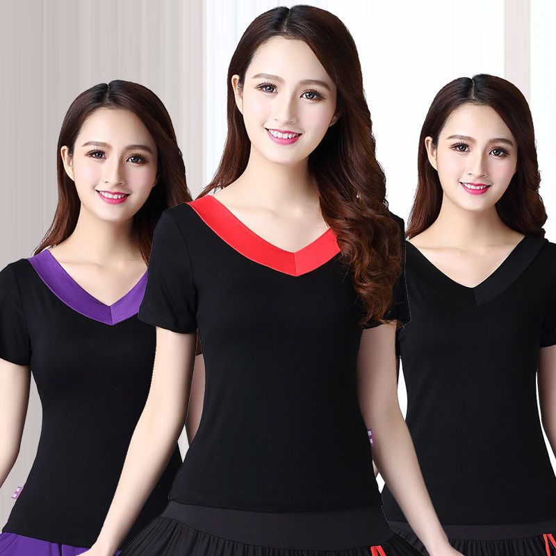 2021广场舞服装新款舞蹈上衣短袖女跳舞衣服中老年练功服夏季舞衣
