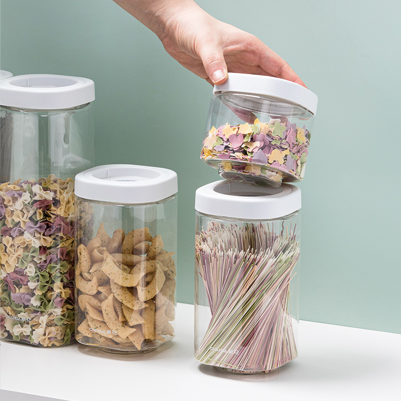 茶花密封罐塑料厨房五谷杂粮收纳盒干货粮食储物瓶子坚果罐子[贝格堆叠储物罐]两件套[550ML+1800ML]