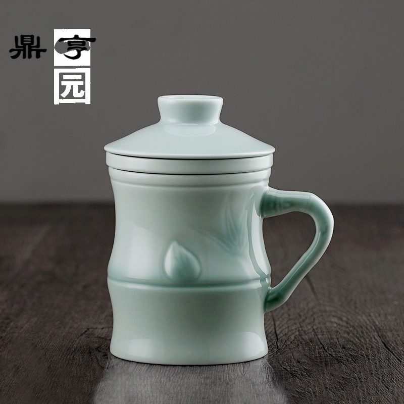 鼎亨陶瓷茶杯带盖带过滤办公简约马克杯创意泡茶杯家用喝茶杯茶水