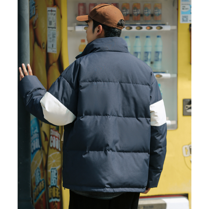 [1折价211元]唐狮冬季新款男装羽绒服立领字母拼接面包服少加厚外套潮酷