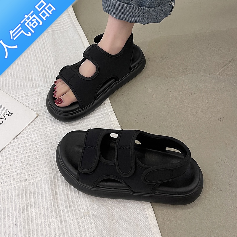 SUNTEK运动凉鞋女2023年夏季新款小众魔术贴厚底百搭时尚休闲沙滩罗马U高清大图