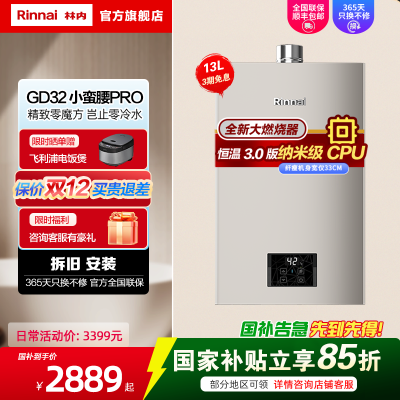 林内（Rinnai）13升 燃气热水器小蛮腰PRO家用 13GD32 天燃气强排 JSQ26-GD32