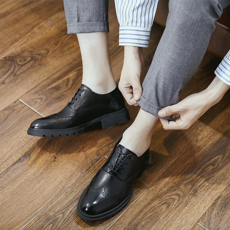 梵克公牛英伦皮鞋男时尚青年人造革洛克鞋子 2020款上新百搭男士发型