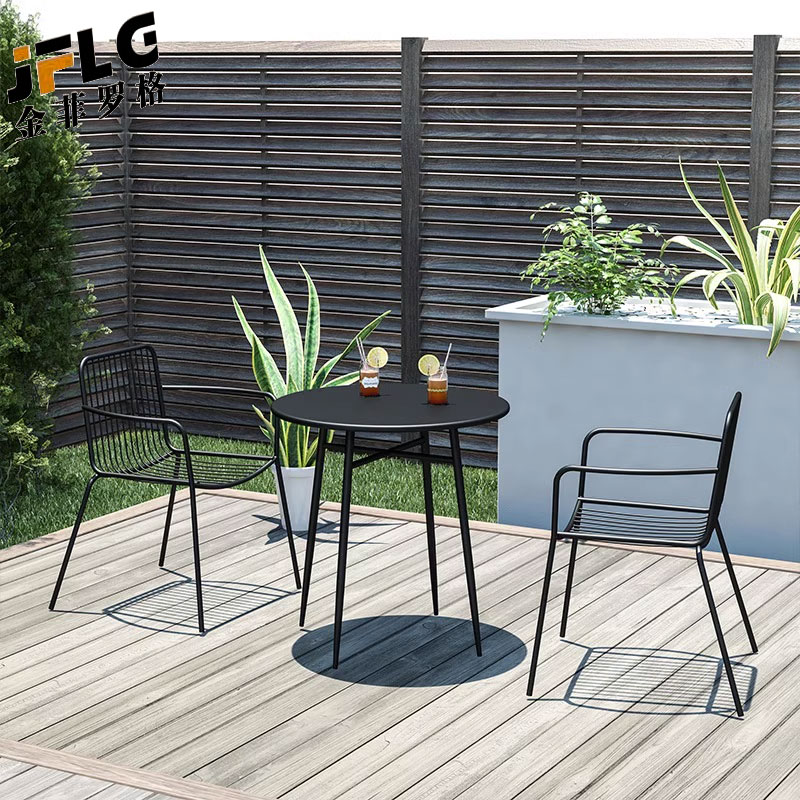金菲罗格现代简约铁艺户外休闲桌椅 黑色一桌四椅高清大图