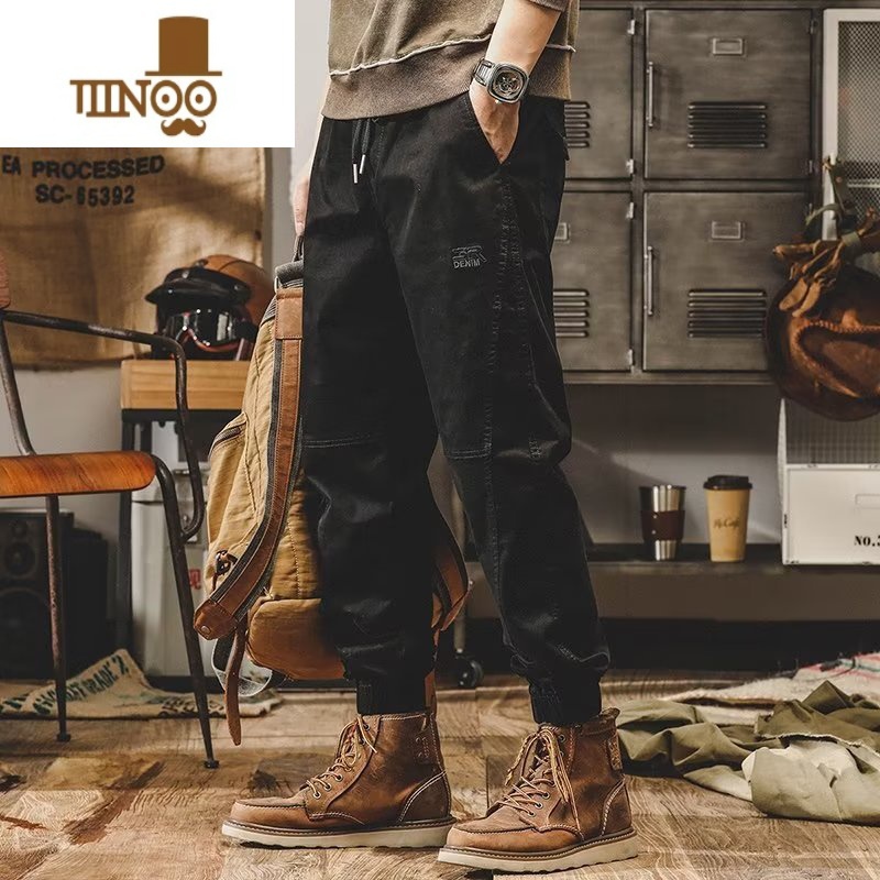 YANXU美式复古工装裤子男宽松直筒男士户外休闲裤潮牌阔腿束脚裤高清大图