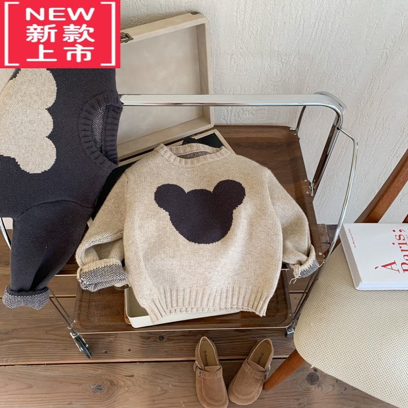 可莉允儿童毛衣2022秋冬季新款男童熊头套头针织衫宝宝韩版舒适圆领上衣图片
