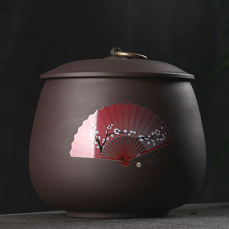 大号紫砂茶叶罐普洱铜扣密封罐储存罐茶具便携式陶瓷罐茶叶盒精品福满