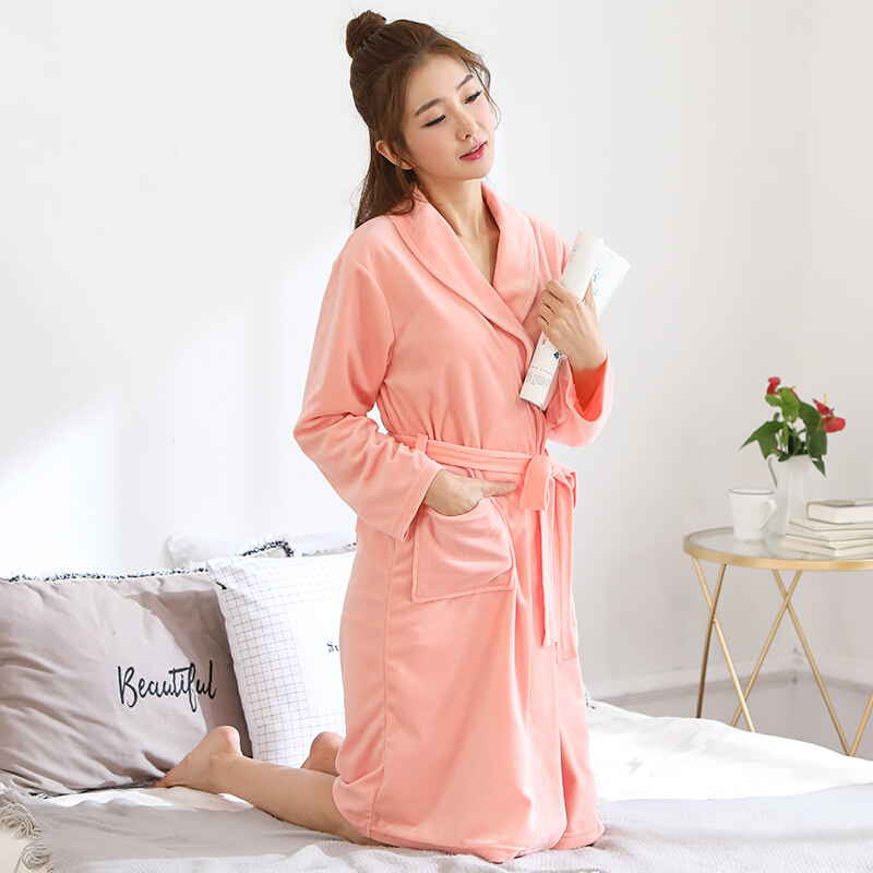 波迷娜（BOMINA)睡袍女秋冬季加厚珊瑚绒睡衣冬天加长款浴衣法兰绒浴袍 女-米白 均码 是