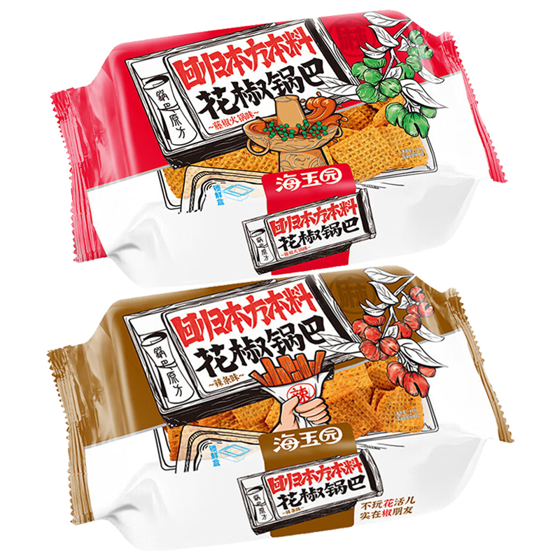 海玉园花椒锅巴膨化食品办公室休闲零食追剧解馋小吃辣条味328g*1盒+藤椒火锅味*1盒