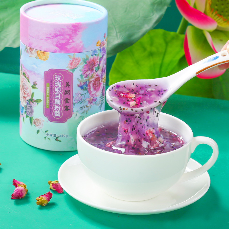 美粥食客玫瑰银耳藕粉羹纸罐包装350g