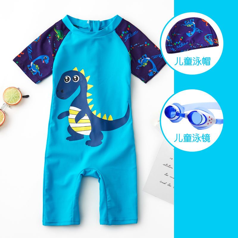 儿童泳衣男童连体小中大童游泳衣宝宝婴幼潜水服套装游泳装备报价_参