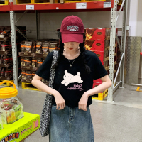 [2.5折价46元]唐狮甜辣黑色上衣女新款短袖T恤女夏季小个子正肩体恤百搭sz