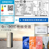 海尔(Haier) 217升三门冰箱 双变频智能 风冷无霜 高配双变频 家用小冰箱BCD-217WDVLU1